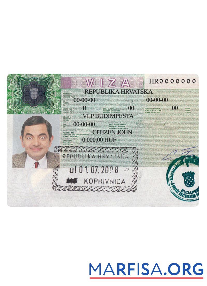 Blank Croatia tourist visa template